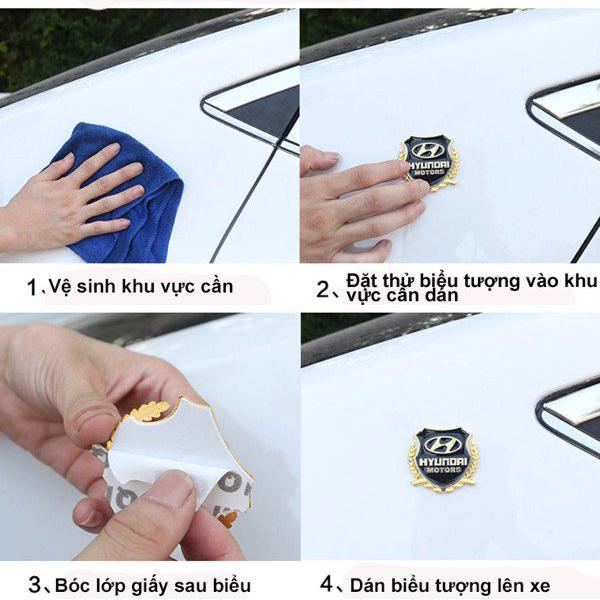 Bộ 2 miếng dán logo kim loại chữ HYUNDAI bông lúa