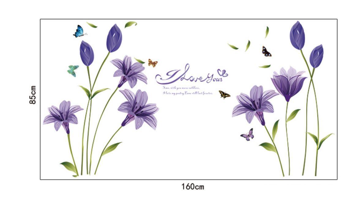 Combo decal dán tường Hoa ly tím(SK9122B)+Hoa ly trắng(525091) - CB090