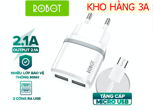 Cốc sạc 2 cổng usb 2.1a - robot k9 - tặng kèm cáp micro 1m