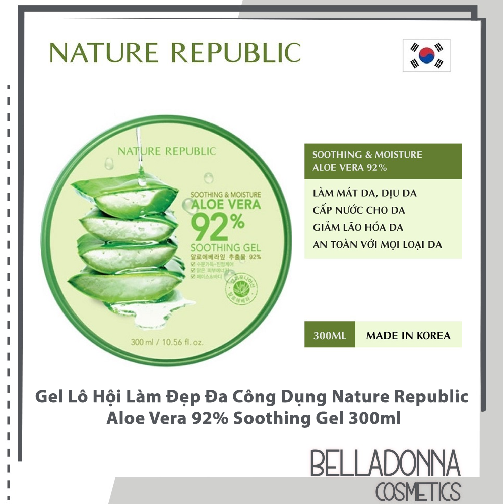 [HCM] Gel Lô Hội Làm Đẹp Đa Công Dụng Nature Republic Aloe Vera 92% Soothing Gel 300ml