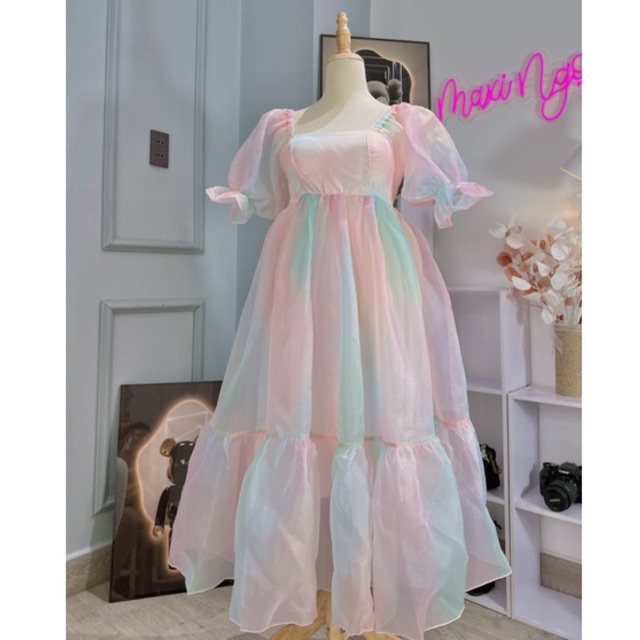 Đầm maxi đi biển cầu vồng V2- maxi ngọc lan