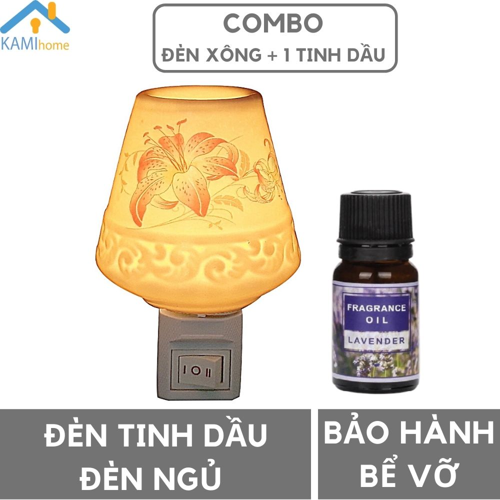 Đèn ngủ xông tinh dầu cắm tường Kèm 1 tinh dầu khử mùi thơm phòng Chất liệu gốm sứ cắm điện Bảo hành giao hàng bể vỡ mã 25003