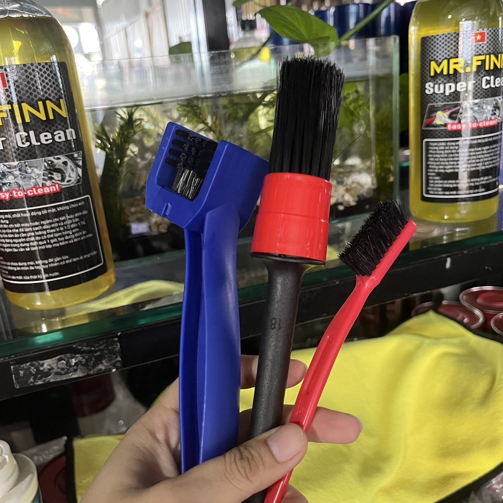 Bộ cọ vệ sinh xe gồm cọ rửa xe + bàn chải chà sên 2 đầu + cọ chi tiết- cam kết chính hãng