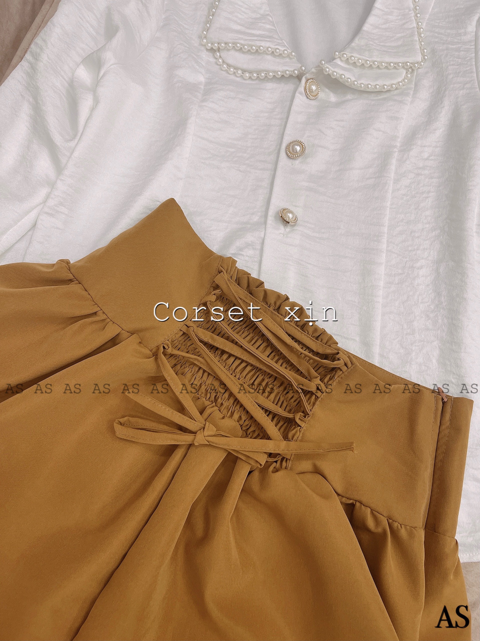 SET ÁO SM CỔ NGỌC MIX CV CORSET