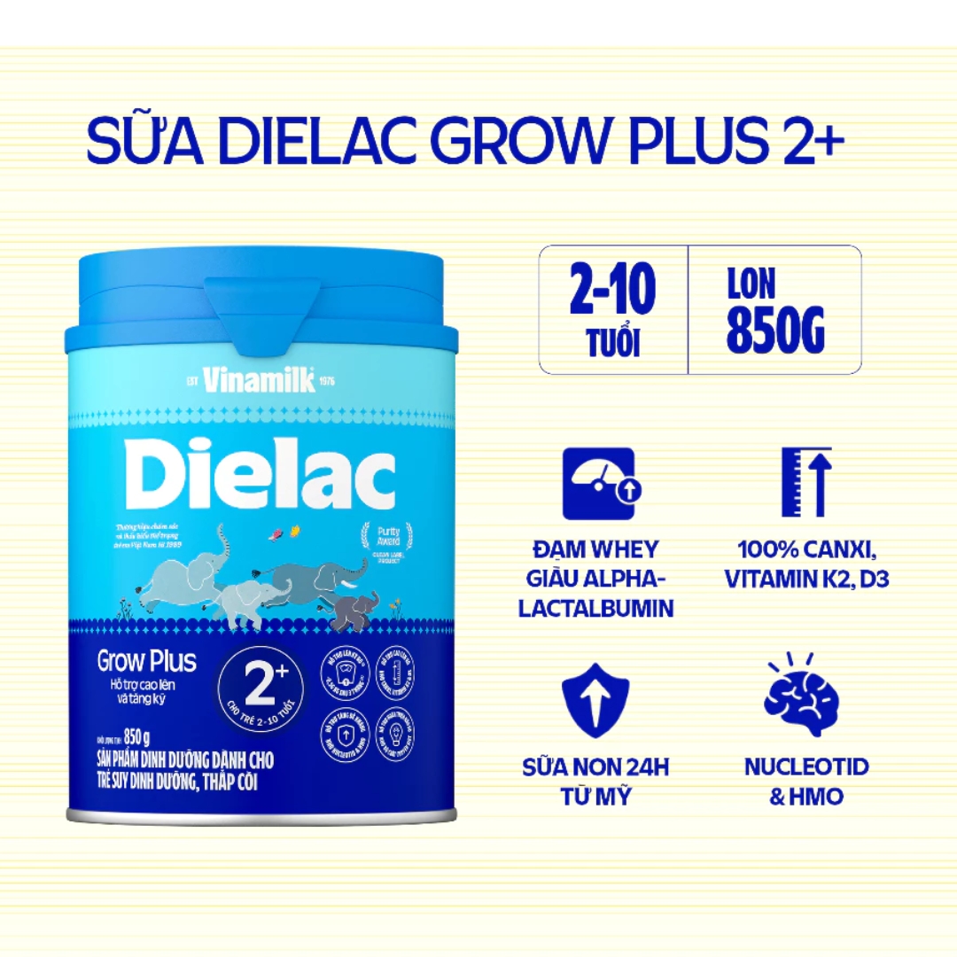 Sữa bột vinamilk dielac grow plus 2+ 850g - Hỗ trợ cao lên và tăng ký