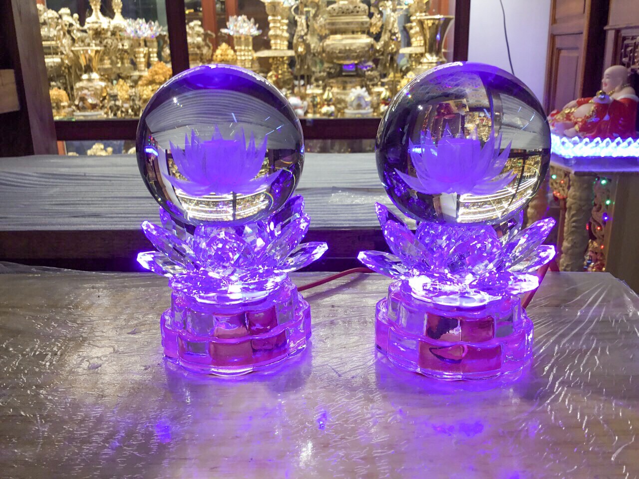 [Đèn trang trí] Đèn hoa sen hình cầu pha lê 3D