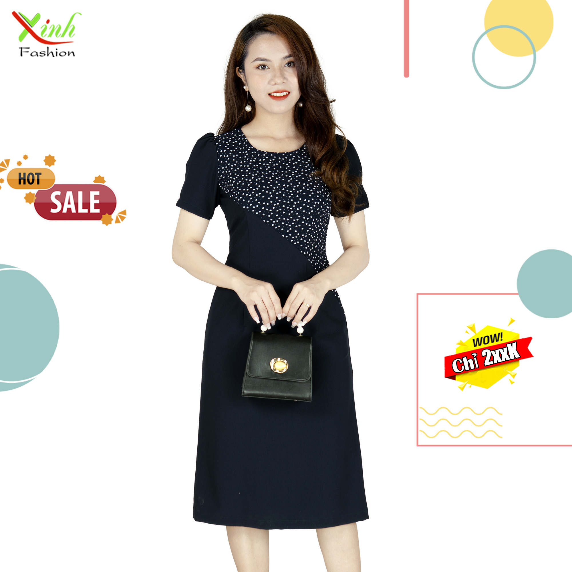 Đầm Suông Cổ Tròn Phối Họa Tiết Hoa Voan Điệu Đà DL783