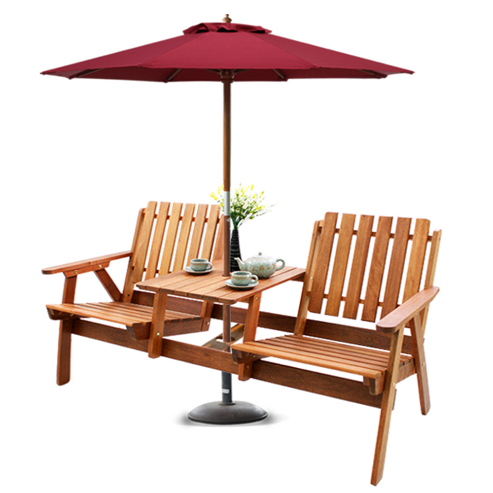[Freeship][Trả góp 0%] Bộ bàn liền ghế ngoài trời IBIE Romodong gỗ dầu màu tự nhiên để hồ bơi, bãi tắm