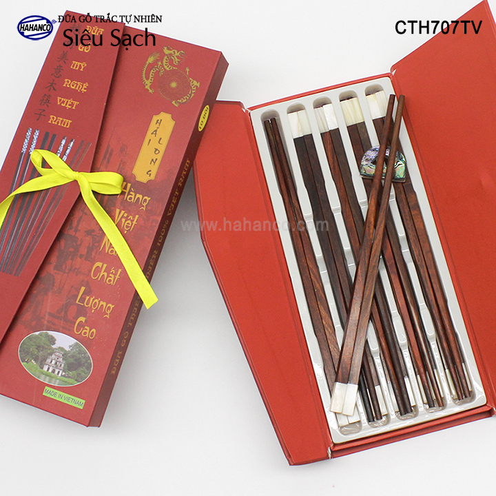 Đũa gỗ Trắc đầu xà cừ  - CTH707TV - (Hộp 10 đôi vuông) gỗ Trắc tự nhiên - Chopstick of HAHANCO