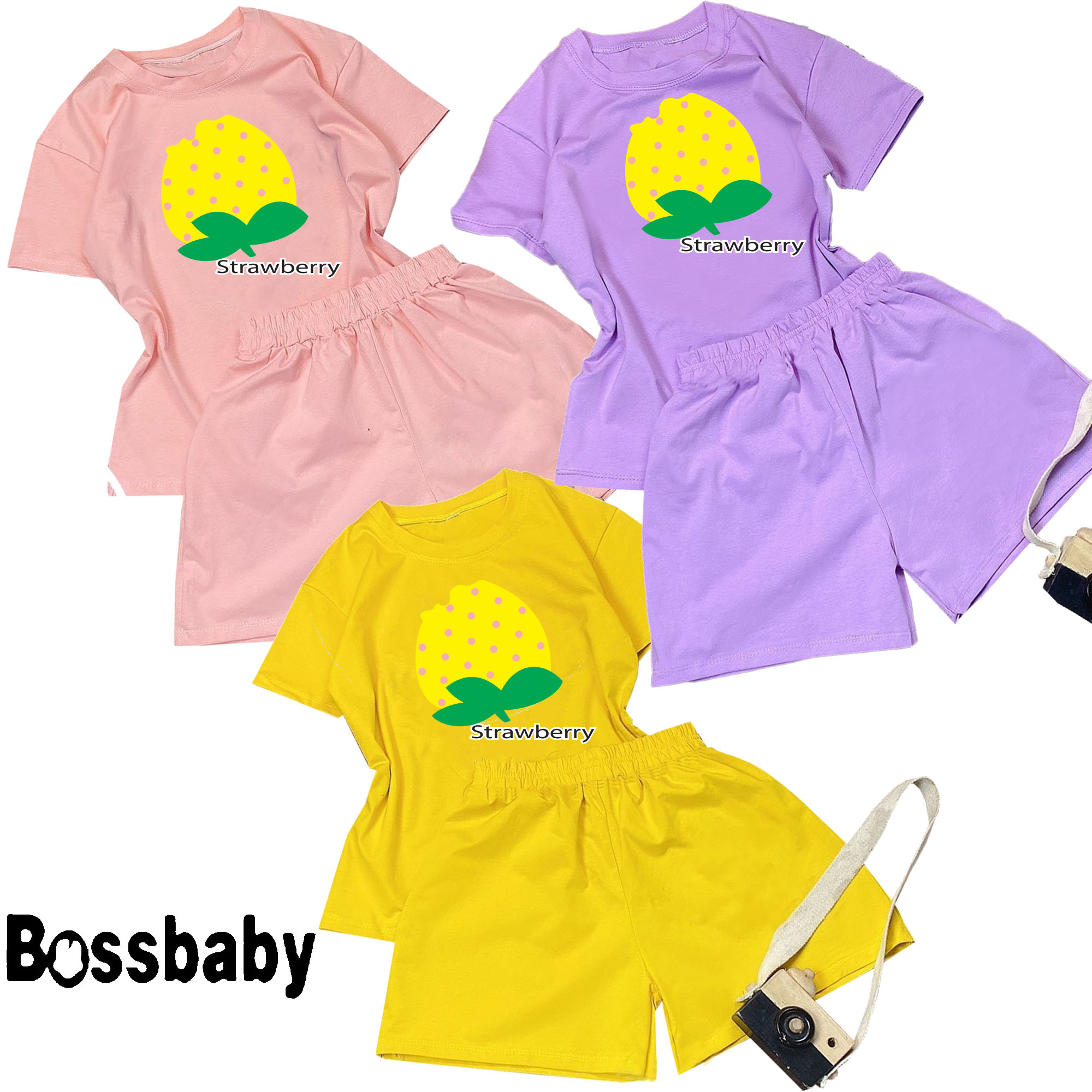 [HCM]Combo 3 Bộ đồ bé gái quả dâu màu vàng cho bé bộ bé gái từ 6kg-26kg.BDBG36.