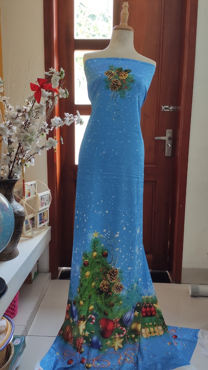 [HCM]Vải áo dài cao cấp hoạ tiết Noel (lụa Anh Đào)
