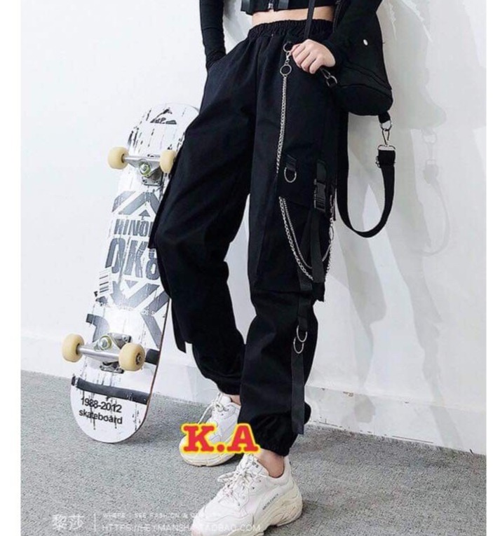 Quần Kaki Xích Phối Dây Kiểu Dáng Jogger Ống Suông Trẻ Trung Cá Tính/ Quần Jogger Nam Nữ Dáng Rộng Unisex Siêu Hàn Quốc V90