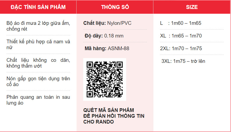 Bộ Áo Mưa Rb8 Chính Hãng Rando (Màu Xanh Biển)