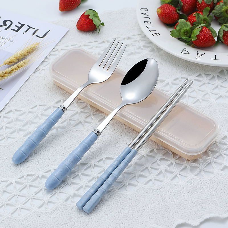 Set 03 dish spoon Fork chopsticks stainless steel 304 box high-grade (nhiều màu)-[set spoon Fork travel Fork dinner oblique stainless steel, stainless steel spoon đẹp, stainless steel chopsticks high-end]