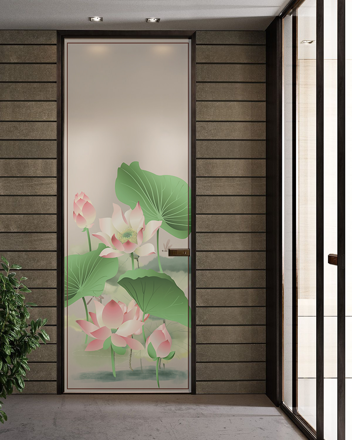 Decal mờ dán kính cao cấp cho cửa phòng - mẫu hoa Sen