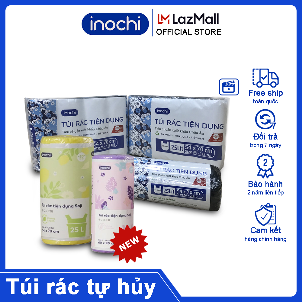 Túi đựng rác tự phân hủy 4 cuộn sinh học Inochi Có Quai Tiện Dụng Dạng ...