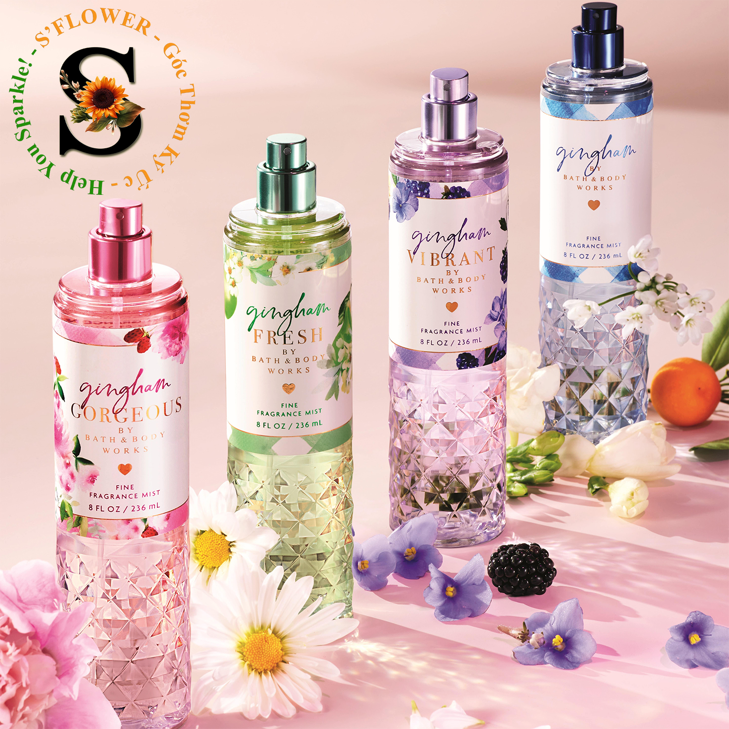 Bst gingham | xịt thơm nước hoa bath & body works body mist - gingham fresh | gingham gorgeous | gingham vibrant | gingham love | gingham heart of gold