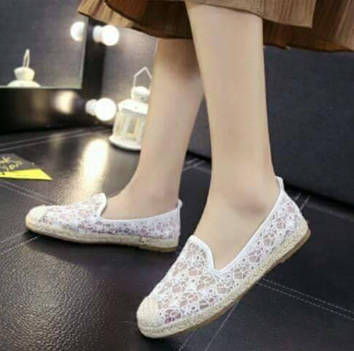 Giày lười nữ - vải ren đế cao 2p