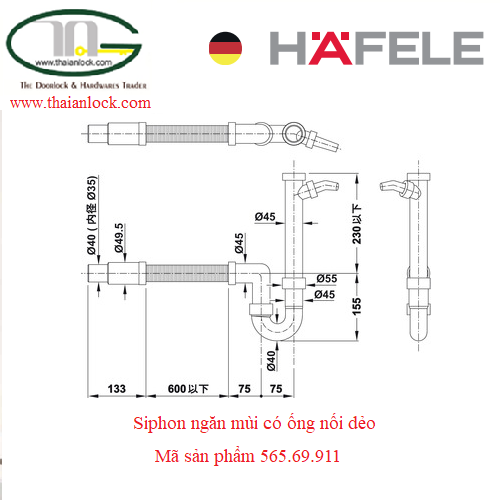 [HCM]565.69.911 - Siphon ngăn mùi có ống nối dẻo