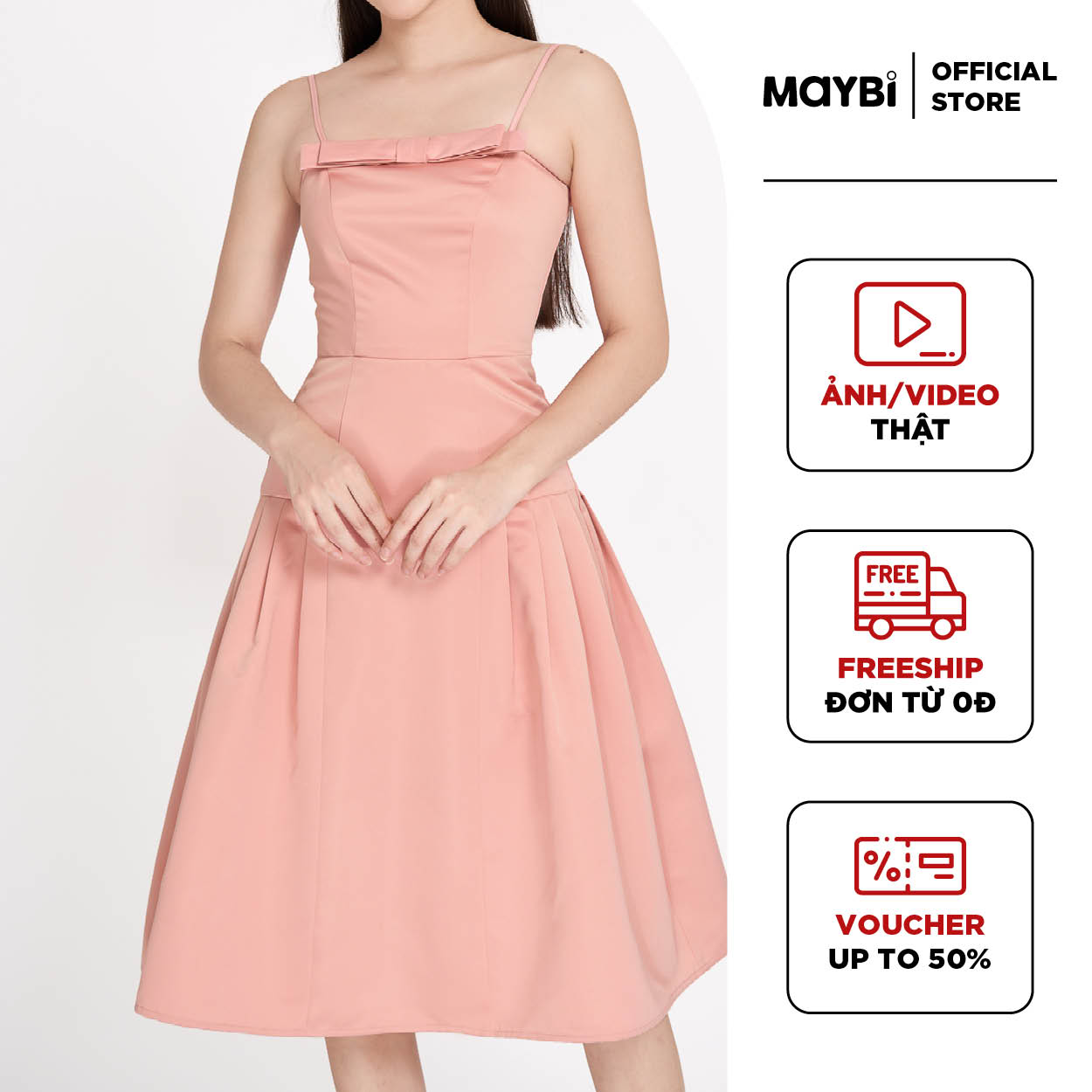 Đầm midi xòe phi tapta phối nơ Maybi