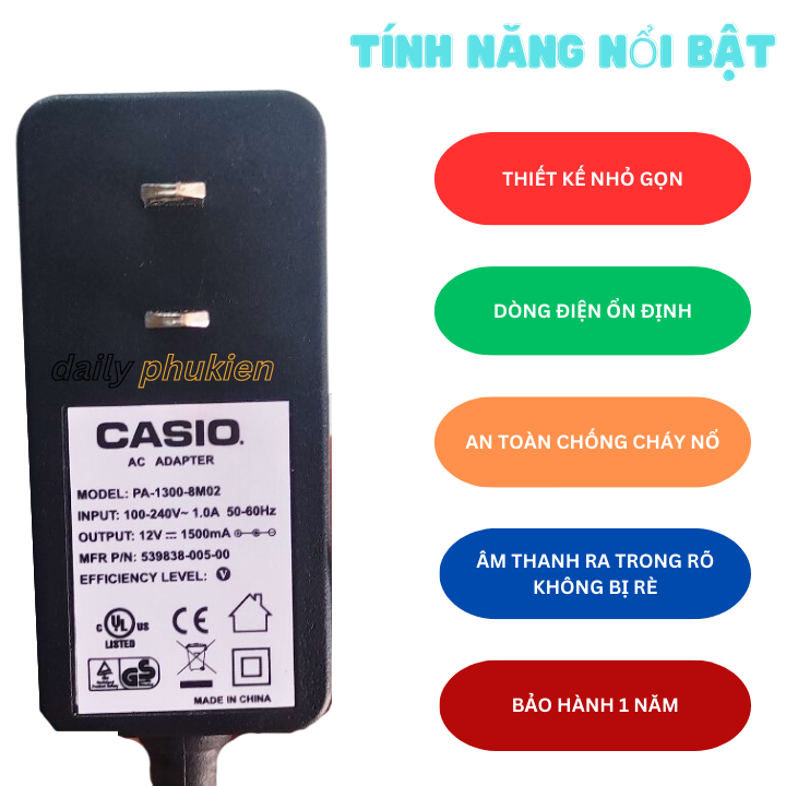 Adapter nguồn đàn Casio 12v 1500mA chân kim
