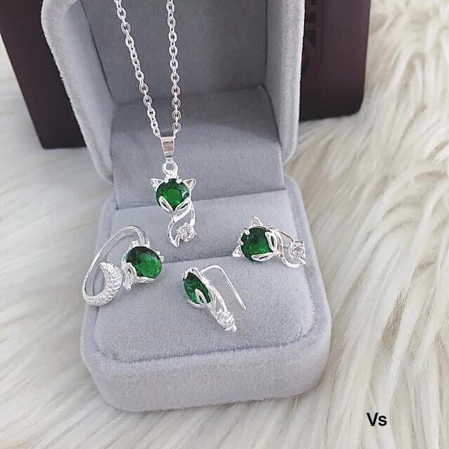 Bộ trang sức bạc hồ ly nhiều màu