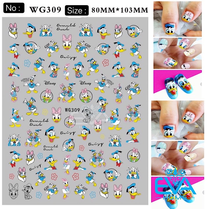 [HCM]Miếng Dán Móng Tay 3D Nail Sticker Tráng Trí Hoạ Tiết Hoạt Hình Vịt Donald Và Daisy Duck WG309