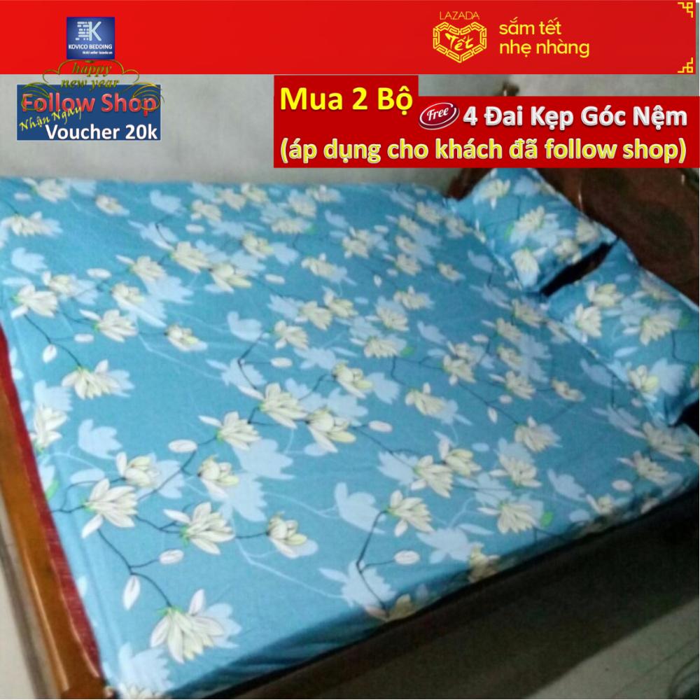 (FreeShip MAX) Bộ Ga gối Poly Kovico Hoa Ngọc Lan 1m6x2m (dành cho nệm cao dưới 12cm)