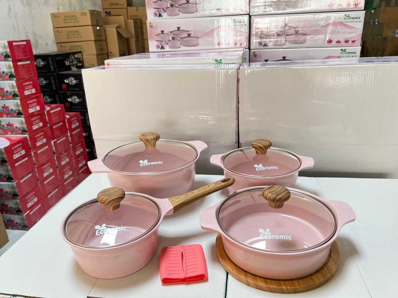 BỘ NỒI ĐÚC PLATINUM HỒNG PHẤN(quánh16,nồi18,nồi thấp20,nồi 22cm)