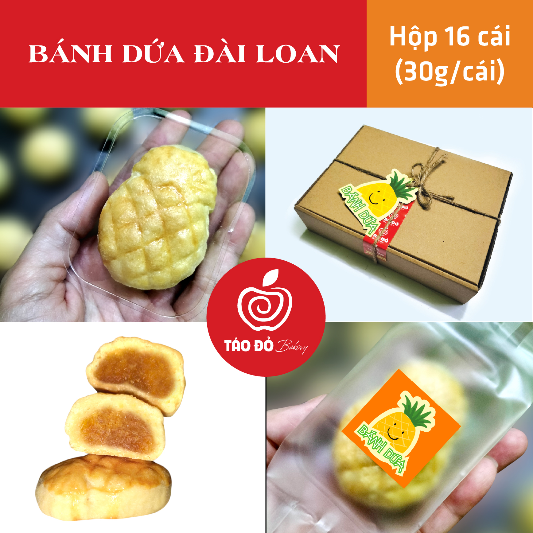 Bánh Dứa Đài Loan - Hộp 16 cái (30g/cái)