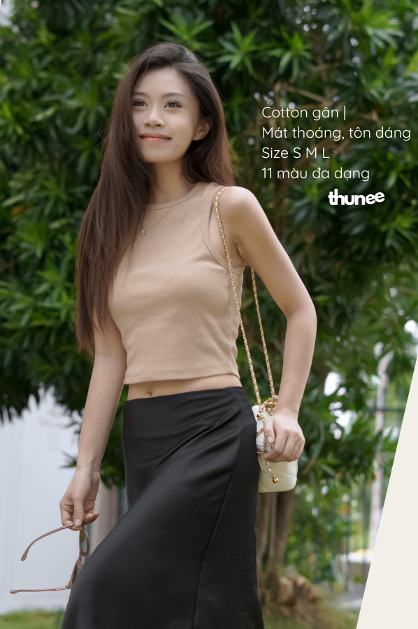 (nhiều màu) THUNEE Áo thun gân cotton ba lỗ nữ