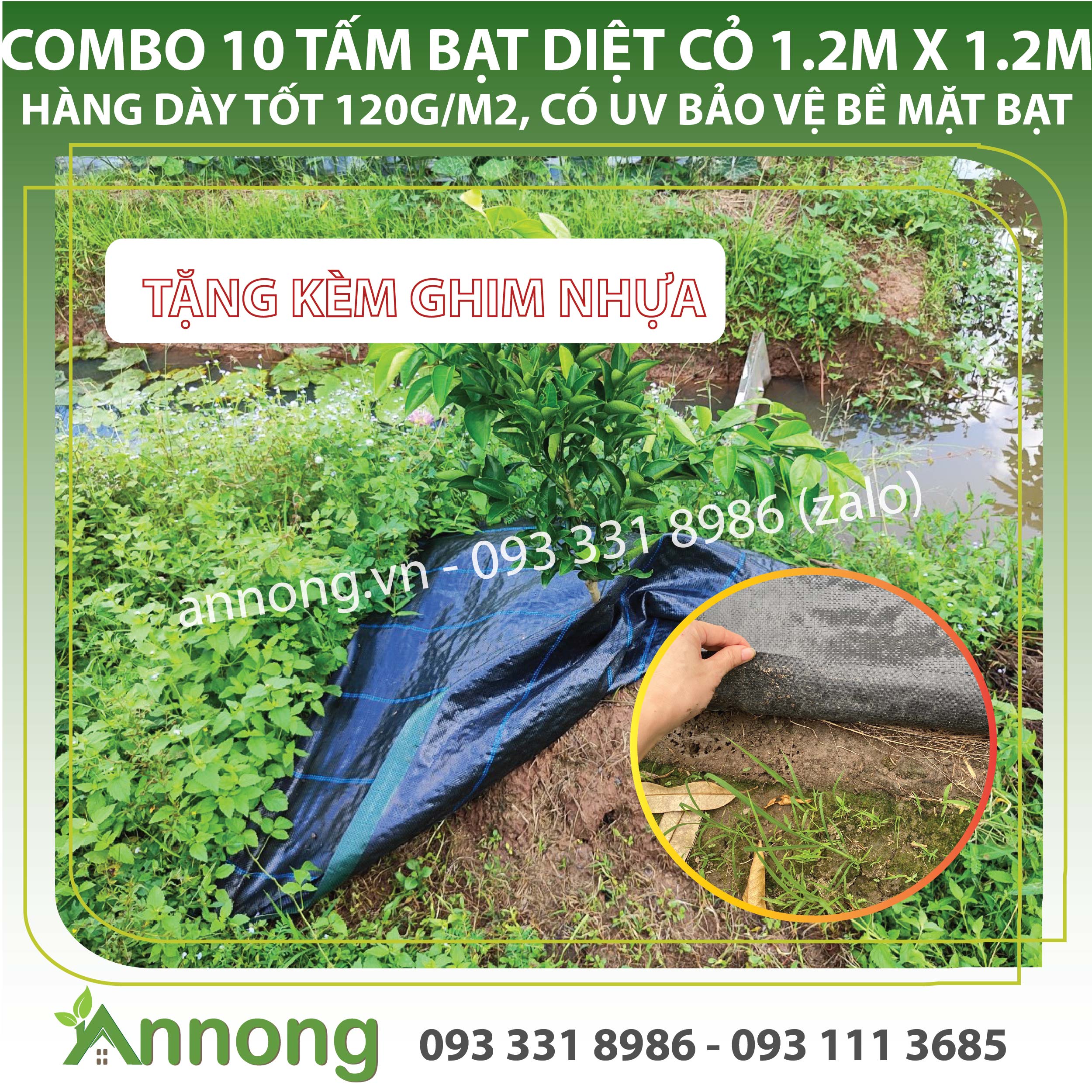 Combo 10 Tấm Bạt Phủ Đất Chống Cỏ Dại (Hàng Dày 120g/m2 - Tặng Kèm Ghim)