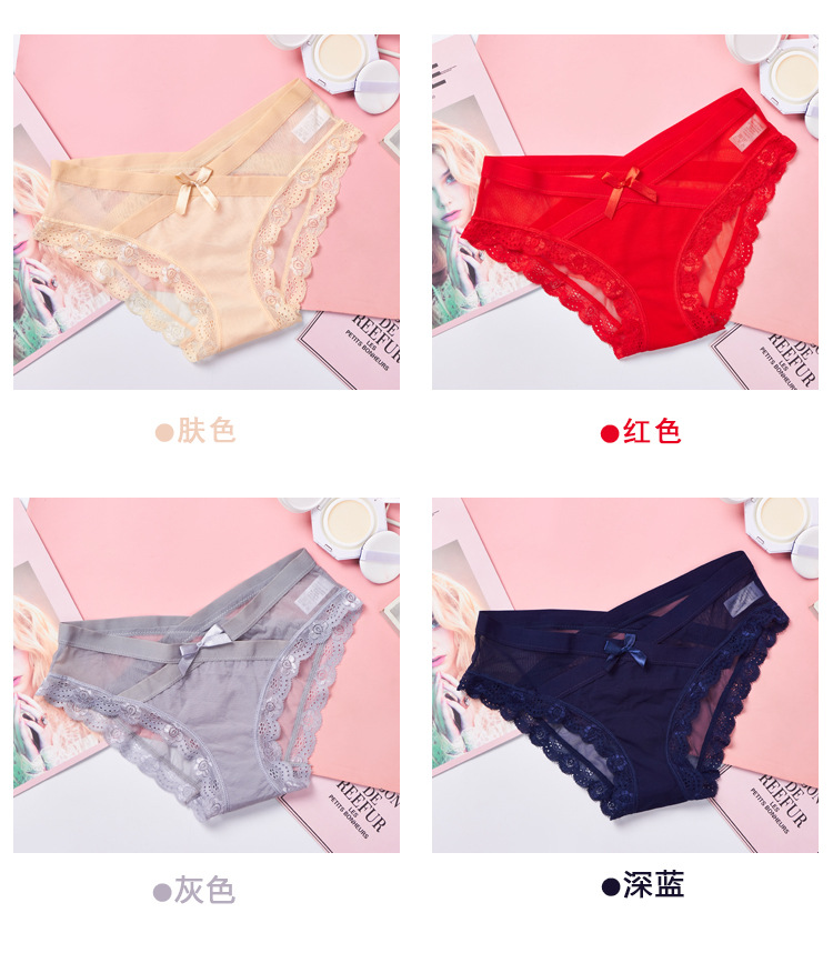 Combo 5 Quần Lót Nữ Ren Lưới Cạp Chéo Đính Nơ 5779 – Dễ Thương, Gợi Cảm, Mặc Cực Thoải Mái
