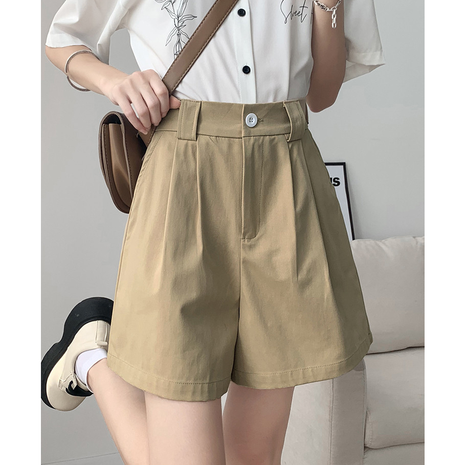 Quần short nữ kaki cạp cao kabico quần short ống rộng lưng cao c7