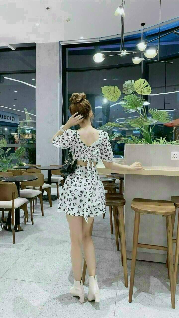 Đầm lụa gắn nơ lưng in 3D xinh xinh fashionzero