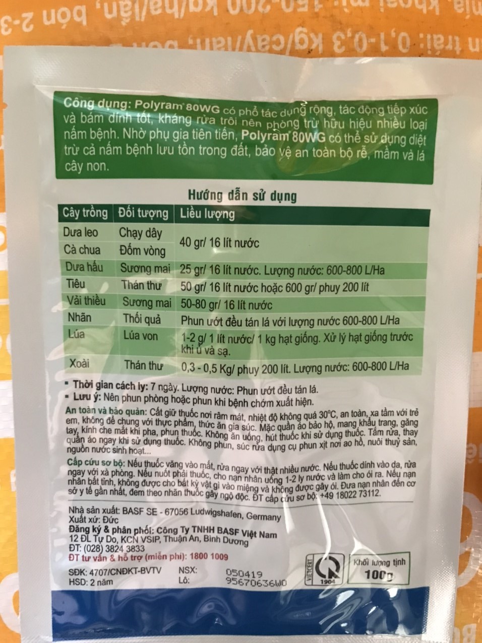 Thuốc trừ bệnh Polyram 80wg (gói 100gr)