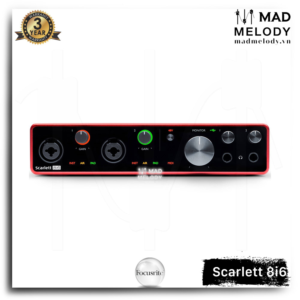 Focusrite Scarlett 8i6 USB Audio Interface (3rd Gen) [soundcard thu âm/kiểm âm 8i6 Gen 3, thế hệ 3, NEW]