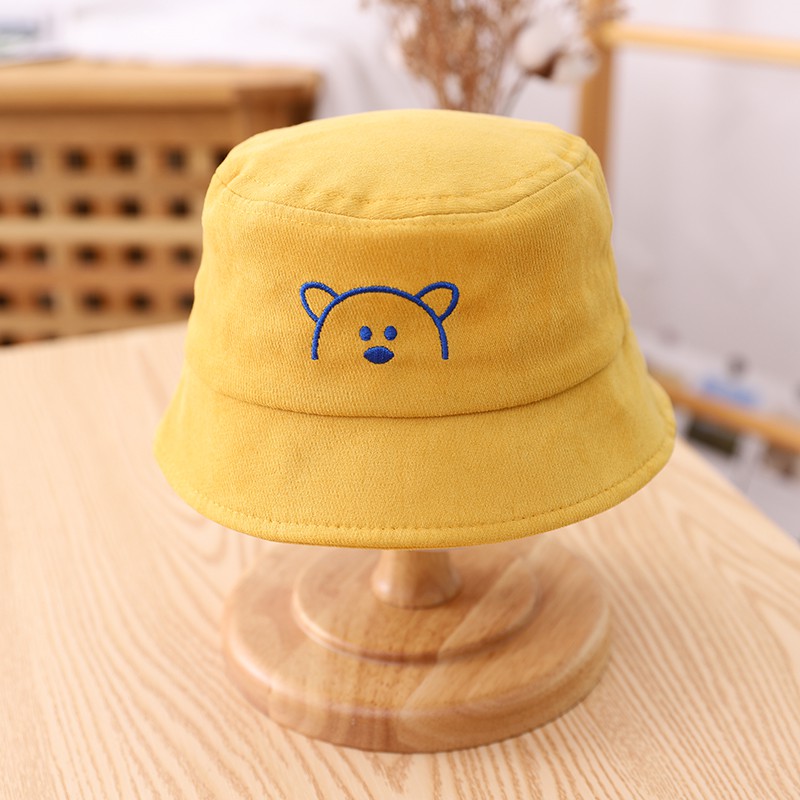 Mũ Vải Cho Bé - Mũ vành tròn thêu hình Gấu có quai phong cách Hàn Quốc cho bé trai bé gái từ 1-3 tuổi
