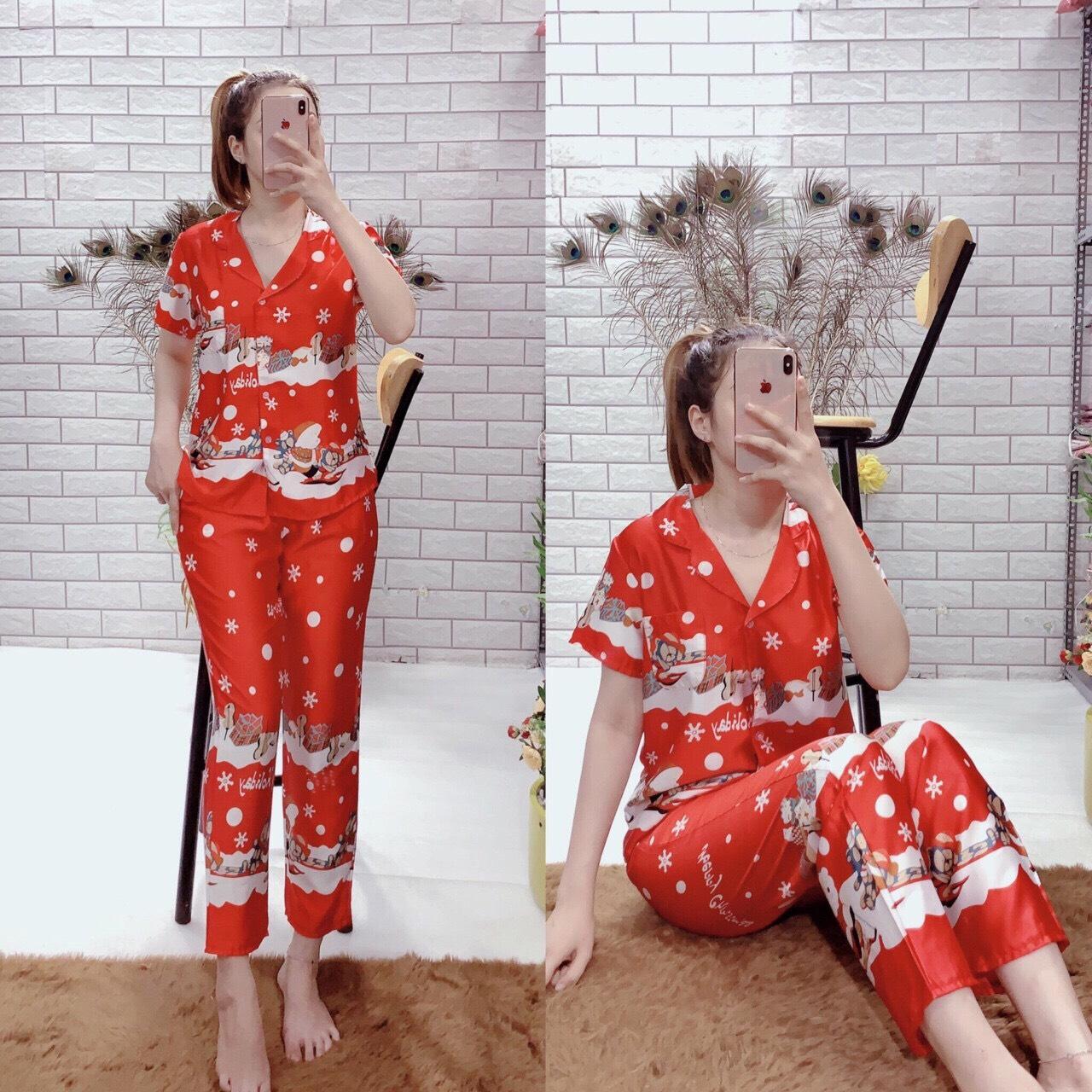 [HCM]Bộ pijama TNQD Satin lụa bông chân Noel