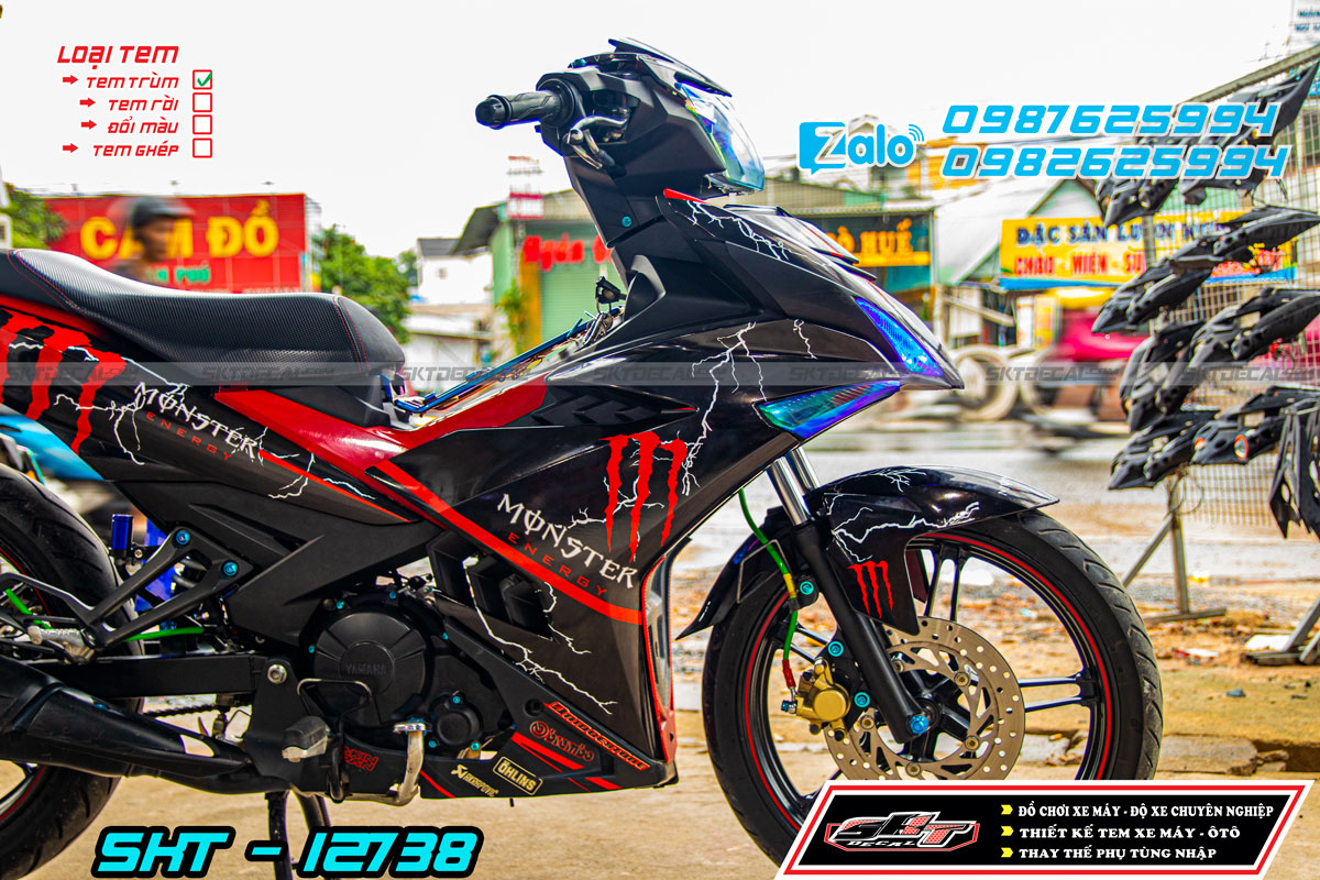 tem trùm xe exciter 150 monster đen đỏ