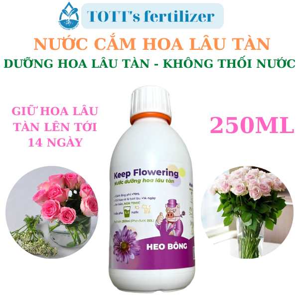 Nước dưỡng hoa chai 250ml TOTT's fertilizer, dung dịch đậm đặc dạng pha giúp Hoa cắm tươi lâu tới 14 ngày