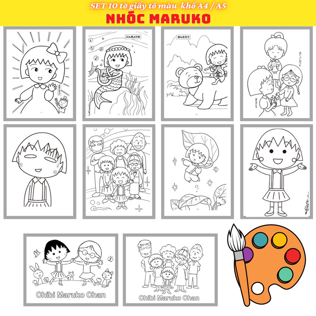 COMBO 10 TỜ GIẤY TÔ MÀU - NHÓC MARUKO