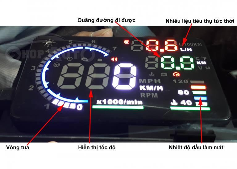 HUD A8 Thiết bị hiển thị tốc độ lên kính lái