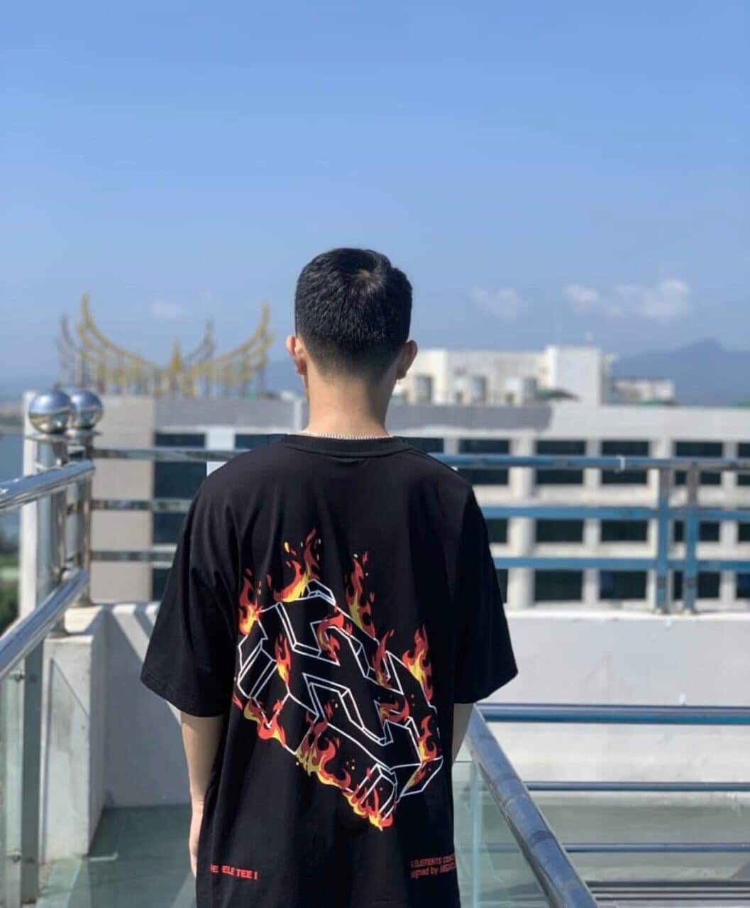 ÁO THUN TAY LỠ UNISEX FROM RỘNG HÌNH NGỌN LỬA ( Freesize dưới 70 kg mặc vừa )