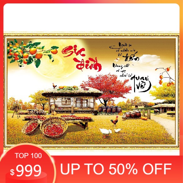 Tranh Đính Đá PHONG CẢNH GIA ĐÌNH HẠNH PHÚC (ĐÁ ABC CAO CẤP). Kích Thước: 75cm x 55cm