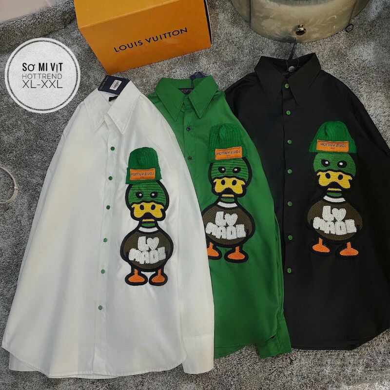 ÁO SƠ MI OVERSIZE THÊU HÌNH CHÚ VỊT