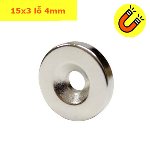 Nam châm đất hiếm 15x3mm lỗ 4mm siêu mạnh