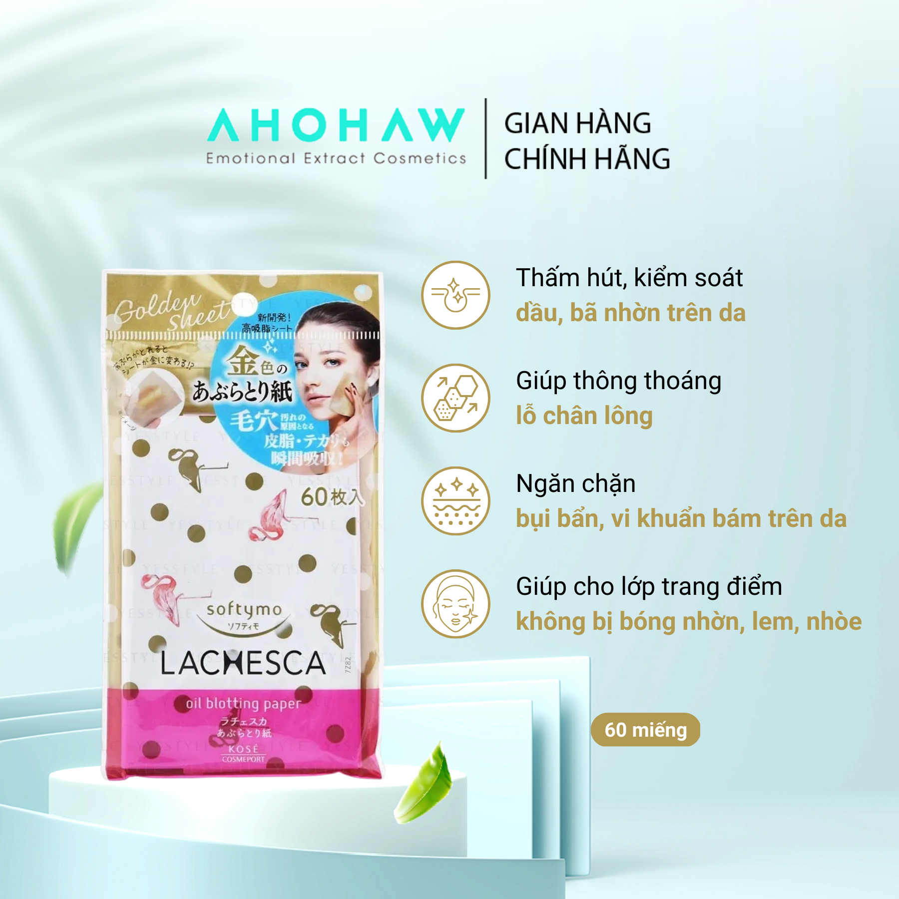 Giấy Thấm Dầu Kose Softymo Lachesca Nhật Bản 60 miếng