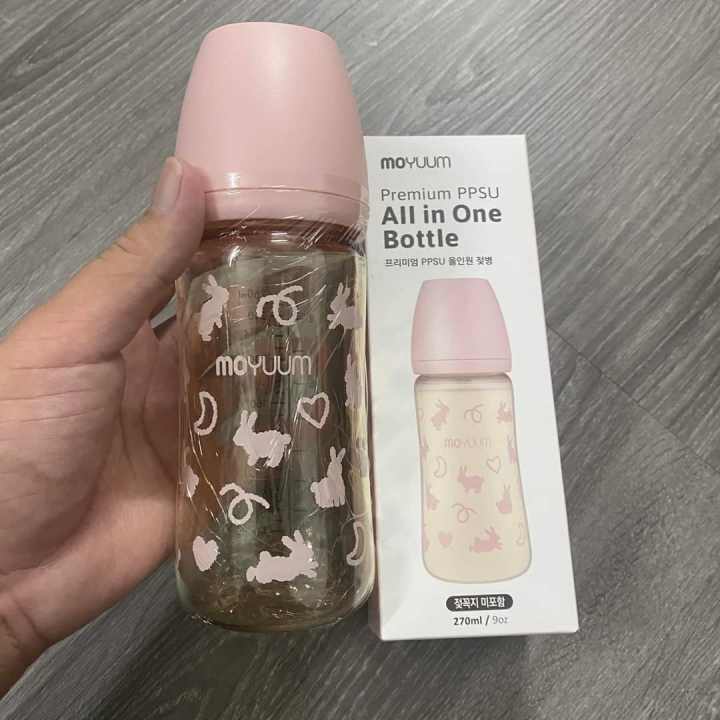 Bình sữa Moyuum hoạ tiết THỎ 2023 Hàn Quốc PPSU cho bé size 170ml – 270ml – Thỏ hồng shop