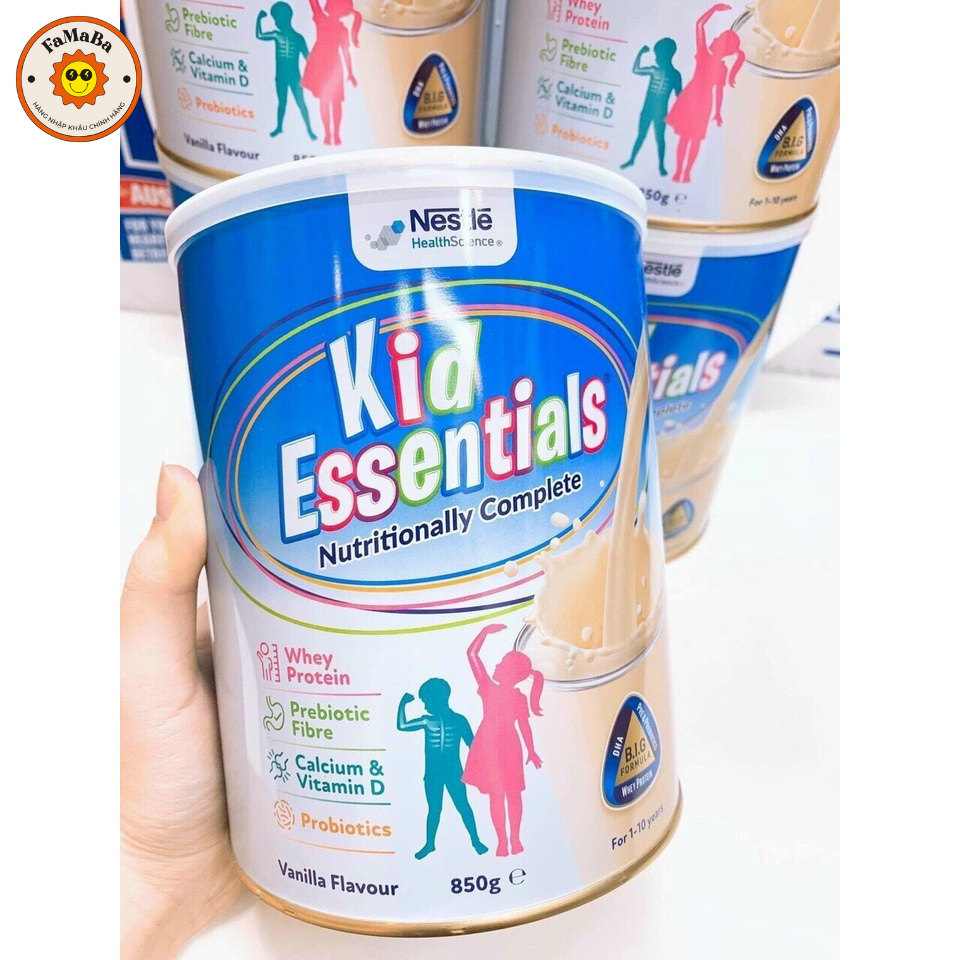 Mẫu mới Sữa Kid Essentials Úc Vị Vani 850g date t4 2023